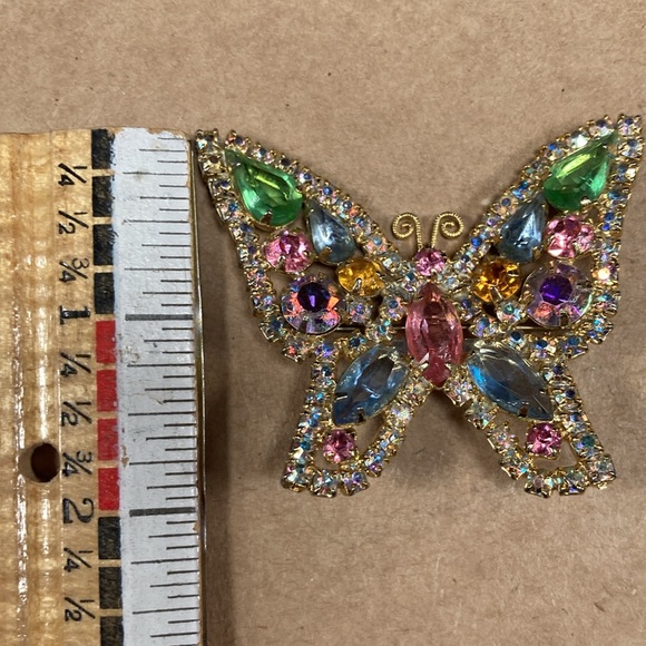 Kramer Multi Color Rhinestone Butterfly Brooch/Pin - Picture 8 of 8